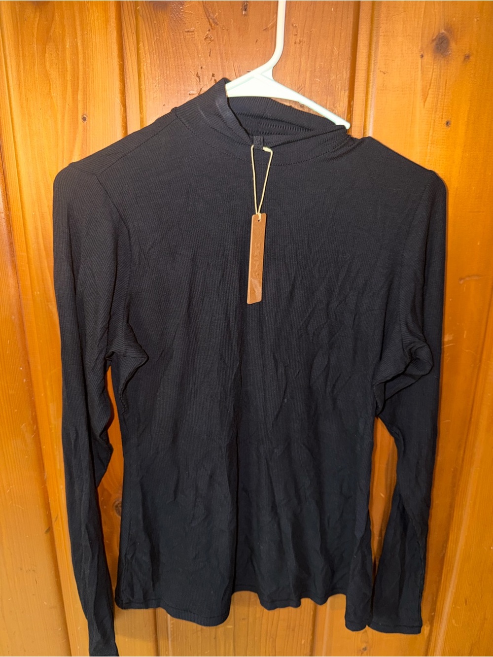 SKIMS Black Ribbed Long Sleeve Mock Neck Top